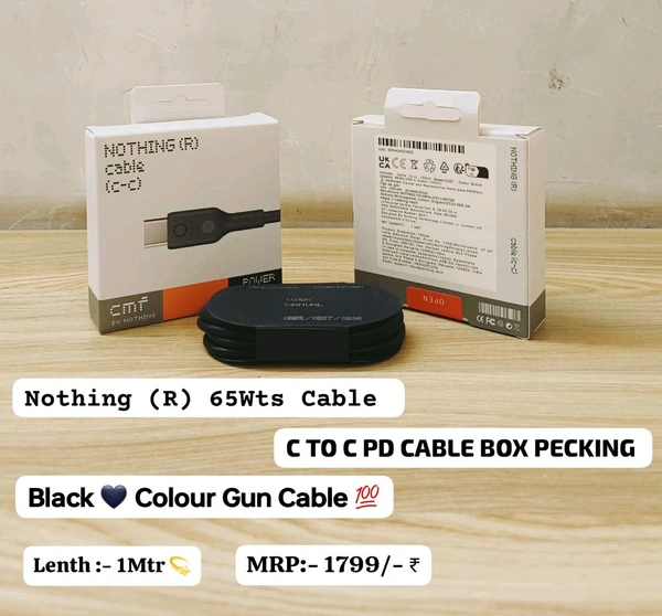 Nothing(R) 65Wts PD (Type C To Type C Gun Cable) Og Quality Cable 