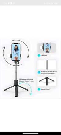 New Metal R-1S-L Selfie Stick With 7 ft Stand & Light & Blutooth (ABS& STAINLESS STEEL)