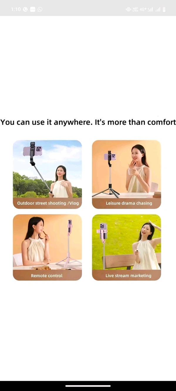 New Metal R-1S-L Selfie Stick With 7 ft Stand & Light & Blutooth (ABS& STAINLESS STEEL)
