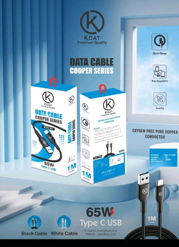 Koat Premium Quality 65Wts Usb To Type C Box Pecking (Copper Series 1Mtr) Cable 