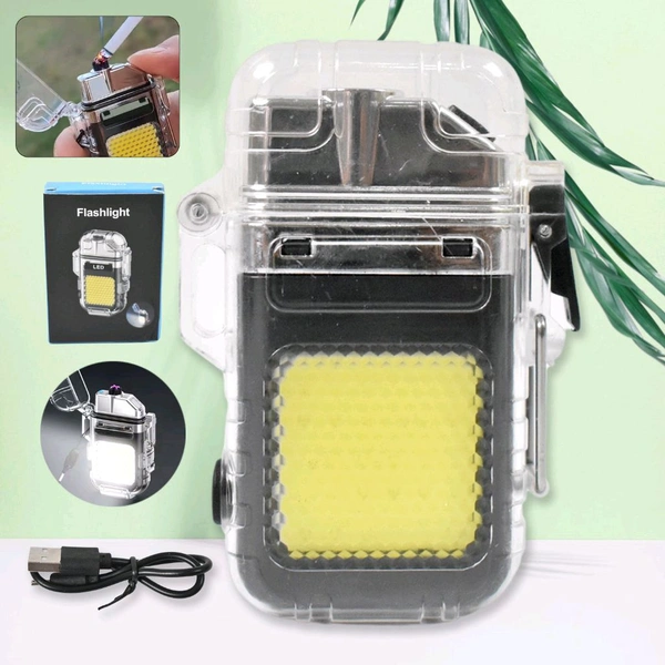 USB Rechargeable Electric Lighter & 3 Modes COB Flashlight 