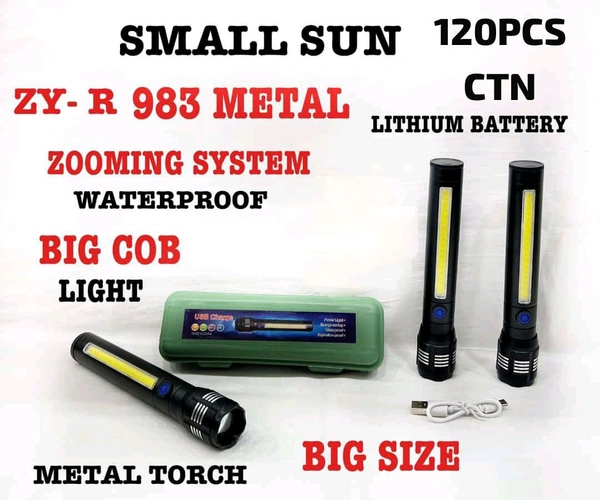 USB Torch 🔦 Big Size (Zooming & Blinking Light) Metal Body Torch 