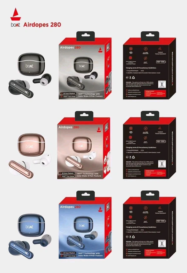 Boat 280 💯% Og Heavy Quality All Shiny ✨ Earbuds Mix Colour 