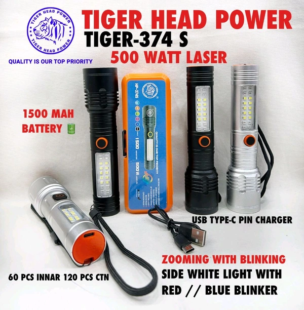 Tiger Head Power Hp-374-S Zooming With Blinking Torch (Type C Port Charger)