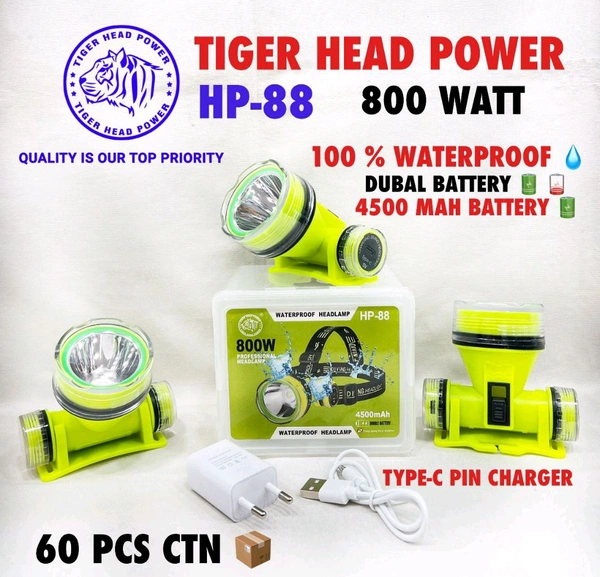 Tiger Head Power Hp-88 Waterproof (800Wts) Professional Headlamp 