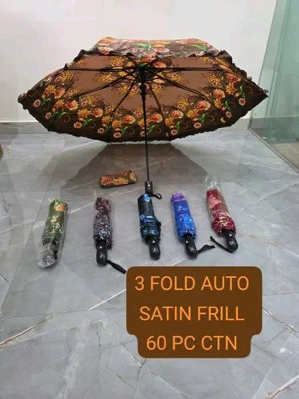 Auto Satin Frill 3 Fold Umbrella (Singal PC's Seperate Pecking)