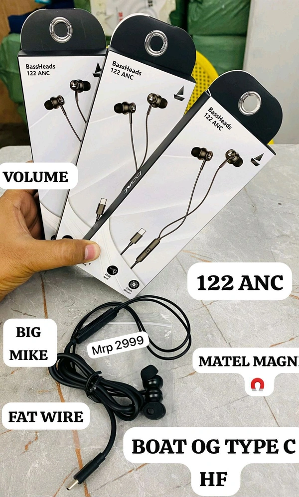 Boat Bassheads B-122 Anc Type C Megnet Metal Og Premium Quality Earphone 