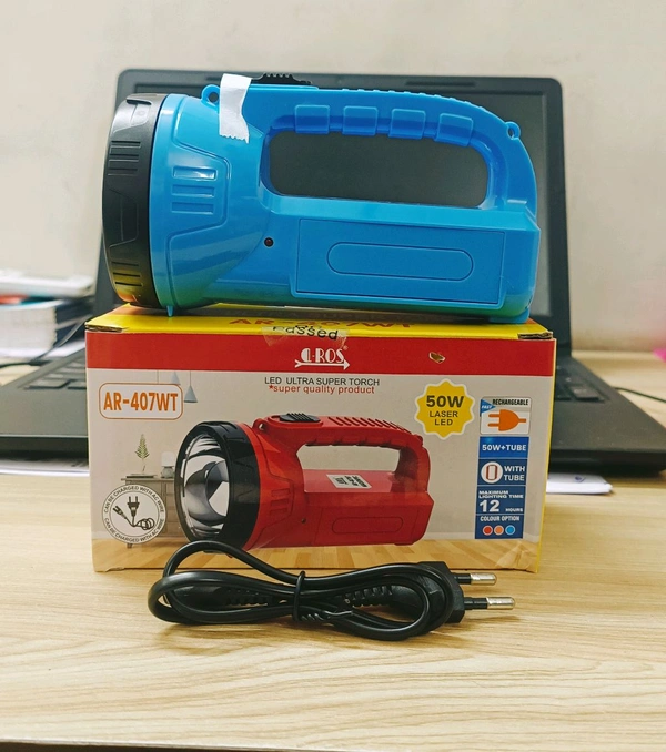 A-ros Ar-407 Fast Rechargeable 50Wts Laser Led Torch Light (50Wts Led & Tube)