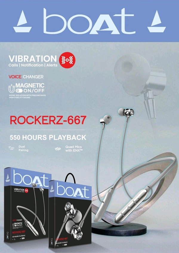 Boat New Rockerz -667 magnetic On Off With Voice Changer Nackband 