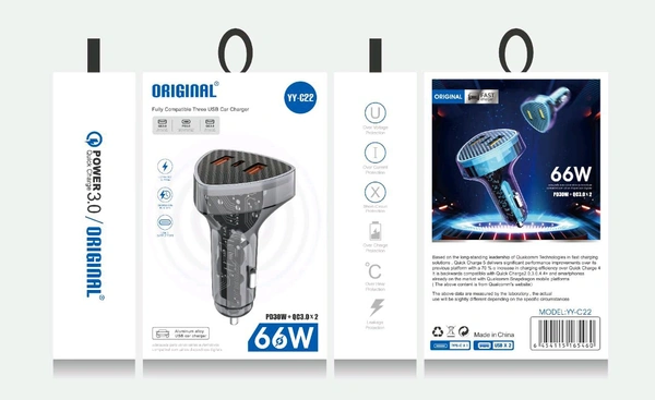 New Orginal C-22 Car (66Wts , 3.0 Qualcomm Double Usb & Pd) Power Adapter 