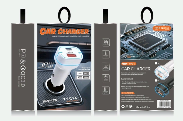 New Orginal C-14 Pd & Usb 38Wts (20Wts + 18Wts) Car Power Adapter 