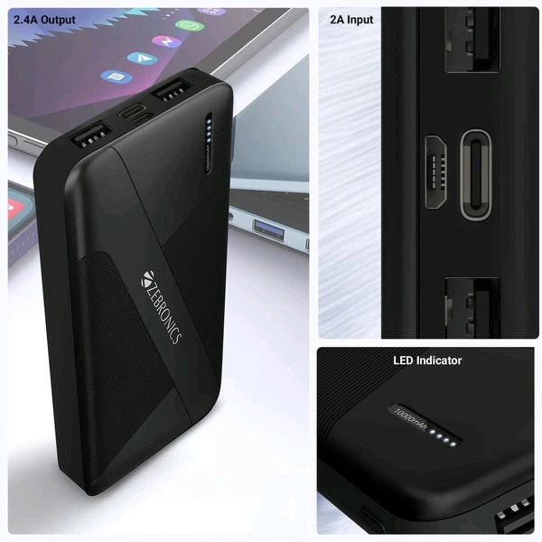 Zebronics PB17 10000mah 12w Fast Charging Power Bank With 1 Year Warranty 