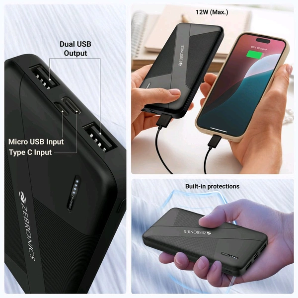 Zebronics PB17 10000mah 12w Fast Charging Power Bank With 1 Year Warranty 