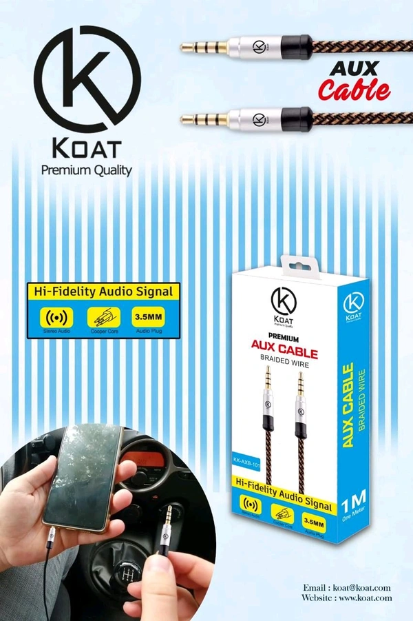 Koat Ax-101 Braided Wire 3.5mm Aux Cable ( 1mtr )
