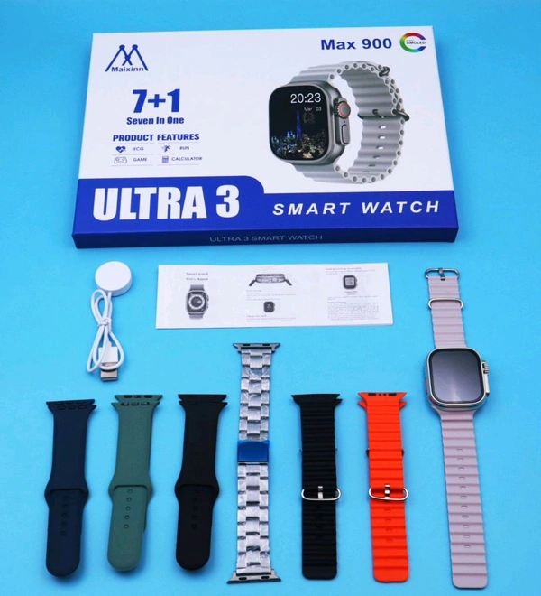 New 7in1 Max 900 Smart Watch Amoled With 7 Belt Limited Stock 