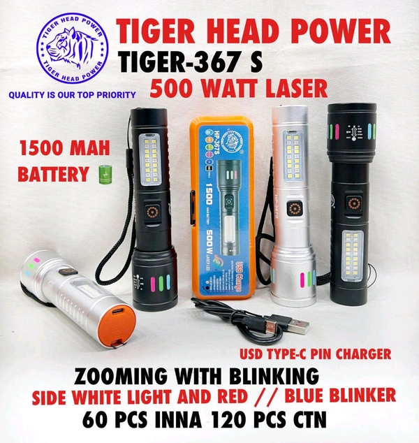 Tiger Head Power Hp-366 S Zooming With Blinking Torch (1500Mah Battery , Type C Port Charger)