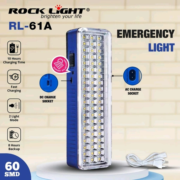 "Rock Light RL-61A Rechargeable Emergency LED Lamp  60 SMD LEDs | Upto 8 Hrs Backup"