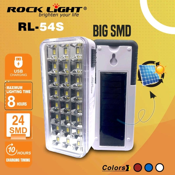 "Rock Light RL-54S Rechargeable Solar LED Lamp | 36 SMD | Dual Charging 