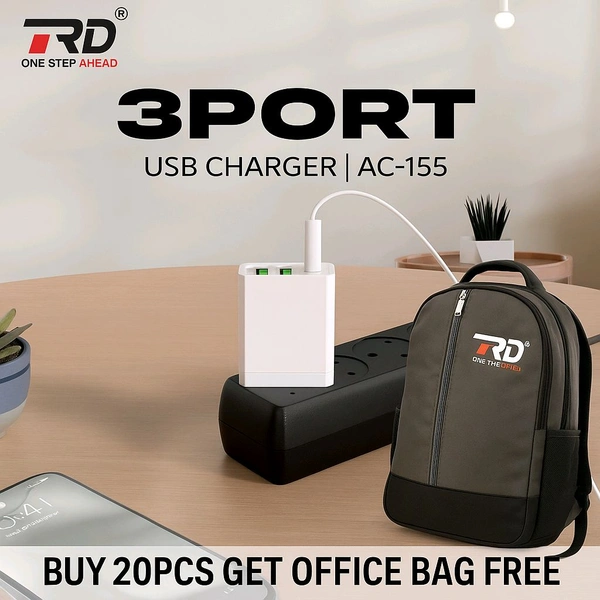 RD ( Ac-155 ) 3 Port Usb Charger ( Buy 20pcs Get Office Bag Free )