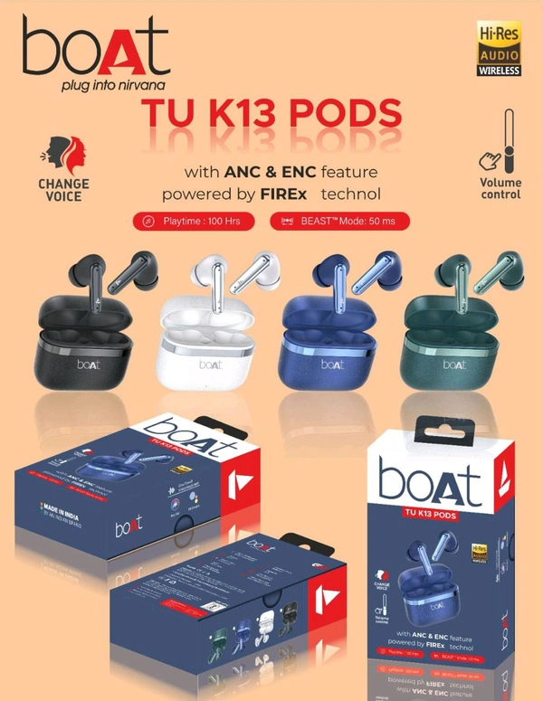 Boat Nirvana K-13 Pods Heavy Premium Quality (Hard Box, Type C Port) Earbuds 