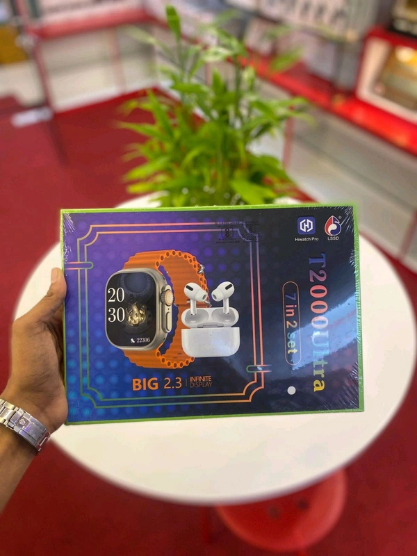 New T-2000 Ultra Amoled Big 2.3 Infinity Display 10in1(Earbuds, Wireless Charger) Smart Watch 