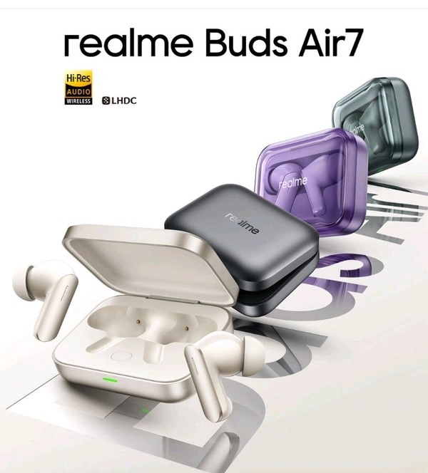 Realme Buds Air7 – True Wireless Earbuds Long Battery Backup & Fast Charging (Black, Purple, Green, White)"

