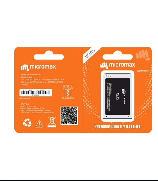 Micromax Bl-5c 800mAh Error Supported Box Pecking ( 1 Year Warranty )