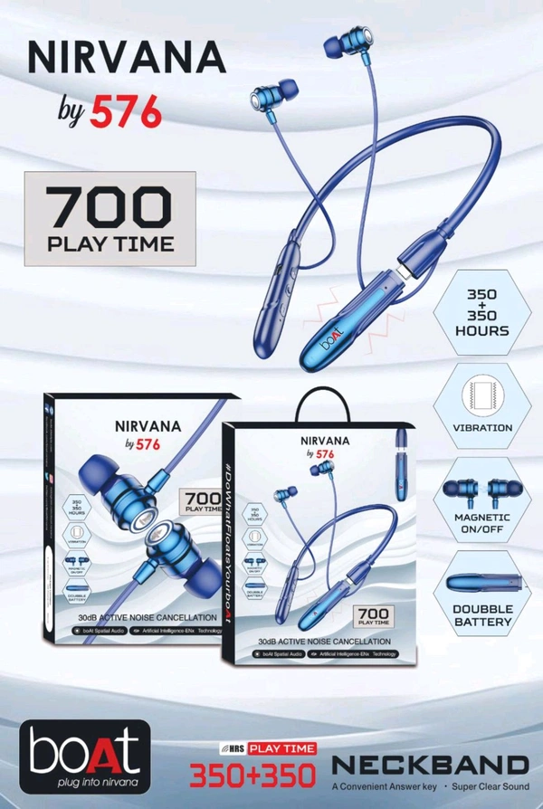 Boat Nirvana 576 Neckband Dual Battery Magnetic On/Off | Vibration Alert | Super Clear Sound