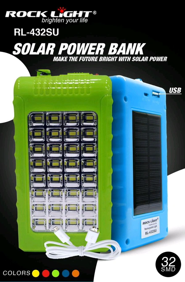 Rock Light RL-432 SU Rechargeable Solar Led Light (Usb Charging , Upto 10Hrs , Support Solar Pannel)