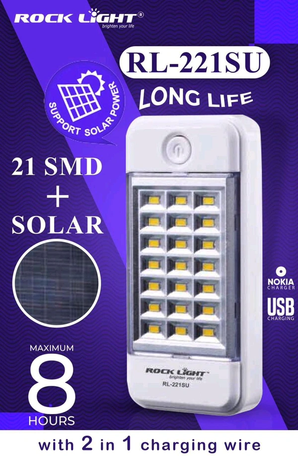 Rock Light RL-221 SU Led Solar Light ( Usb Charging , 21Smd & Solar , Upto 8Hrs)