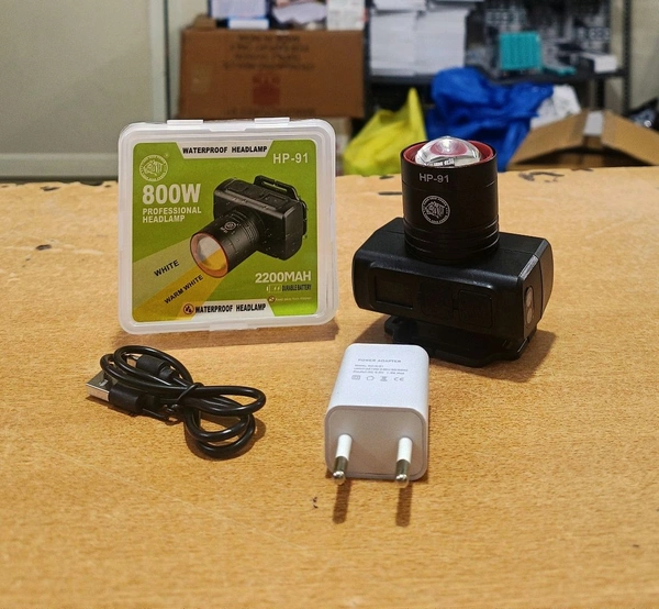 Tiger Head Hp-91 Waterproof Headlamp (800Wts Zooming , Blinking , 1200Mah Durable Battery 🔋)