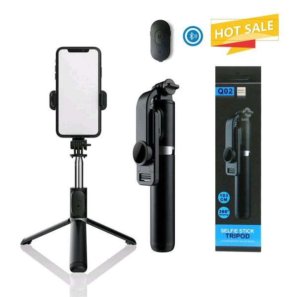 Q02 360 Rotation Retractable 1030mm Smartphone Mini Tripod Wireless Smart Selfie Stick for Action Camera Mobile Phone