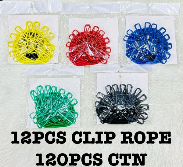 New Cloth Clip Rope – 12 Pcs Set | Mix Colour | Strong & Durable
