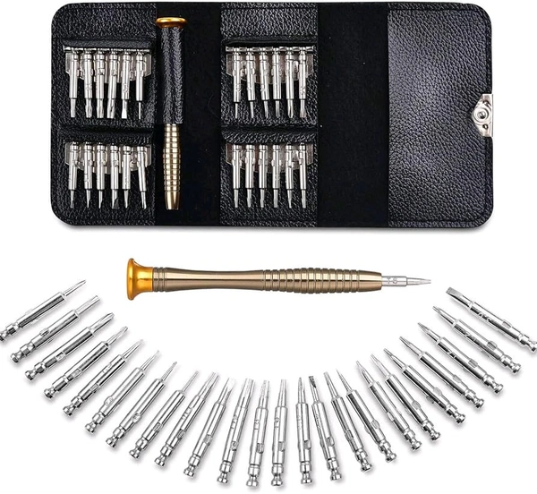 Precision Screwdriver Set, 24-1 Repair Kit, with Portable Leather Case, Professional Opening Tools for Mobile Laptop Glasses, Star/ Y-type/ Flat-blade/ Triangle Screwdrivers
