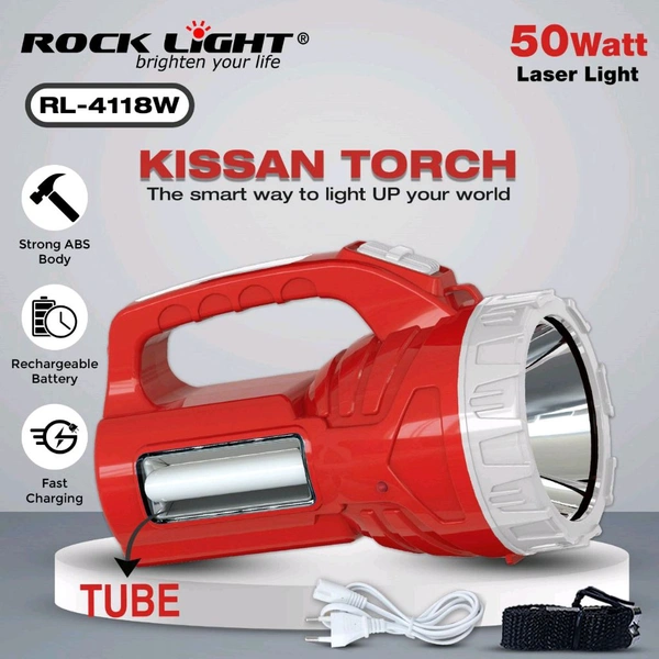Rock Light New RL-4118 Kishan Torch (Rechargeable, 50Wts , Laser Tube Light)