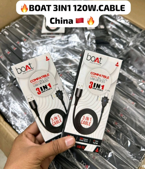 Boat New 3in1 Usb Cable (120Wts , Micro , Type C , iPhone)