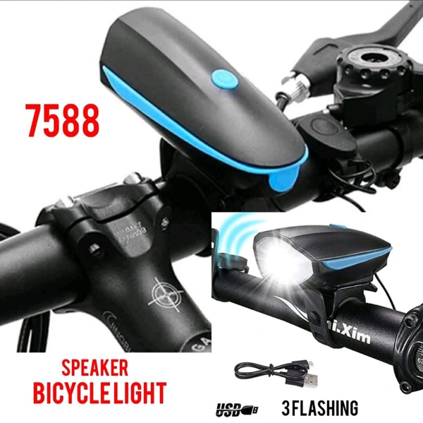 New 7588 Bicycle Front Light with Horn | USB Rechargeable | 3 Flashing Modes 