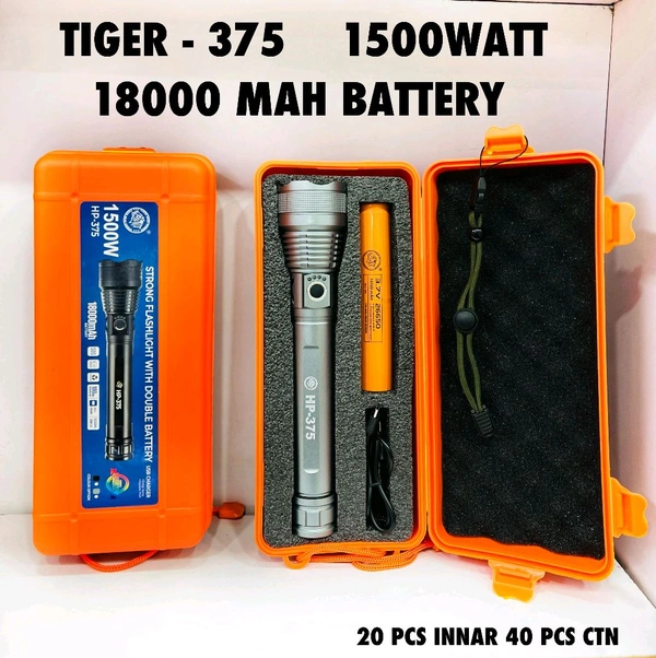 Tiger Head Hp-375 (Strong Torch, 18000Mah Battery , 1500Wts , Zooming & Blinking) Lesar Torch 