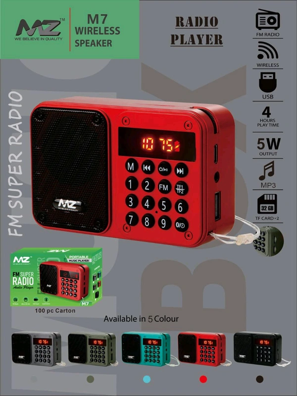 MZ New M-7 Radio Player Speaker 🔊 ( Bluetooth Inbilled, Mp3 , TF Card Support)