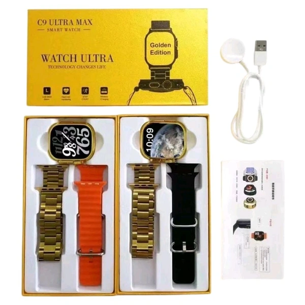 New 🆕 C-9 Ultra Double Strap Golden Smart 🤓 Watch ⌚ (Double Starp & Wireless Charger ✨)