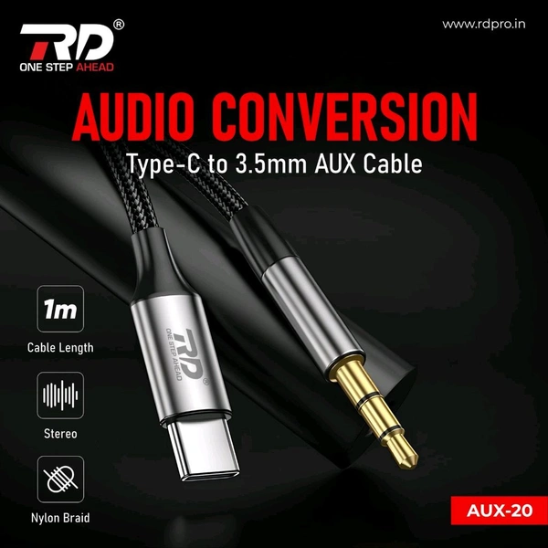 Rd Aux -20 Audio Conversation Nylon Braid Type-c To 3.5mm Aux Cable 