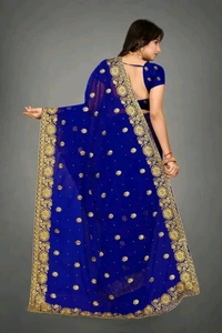 Exquisite Heavy Embroidery & Stone Handwork Saree with Blouse  - Blue