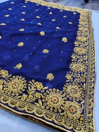 Exquisite Heavy Embroidery & Stone Handwork Saree with Blouse  - Blue