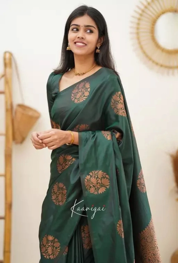 Neha Collection Fancy Banarasi Jacquard Silk Women's Saree - Green Pea, Free Size