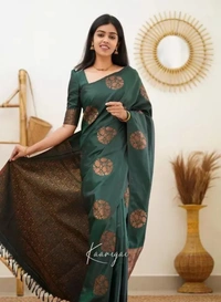 Neha Collection Fancy Banarasi Jacquard Silk Women's Saree - Green Pea, Free Size