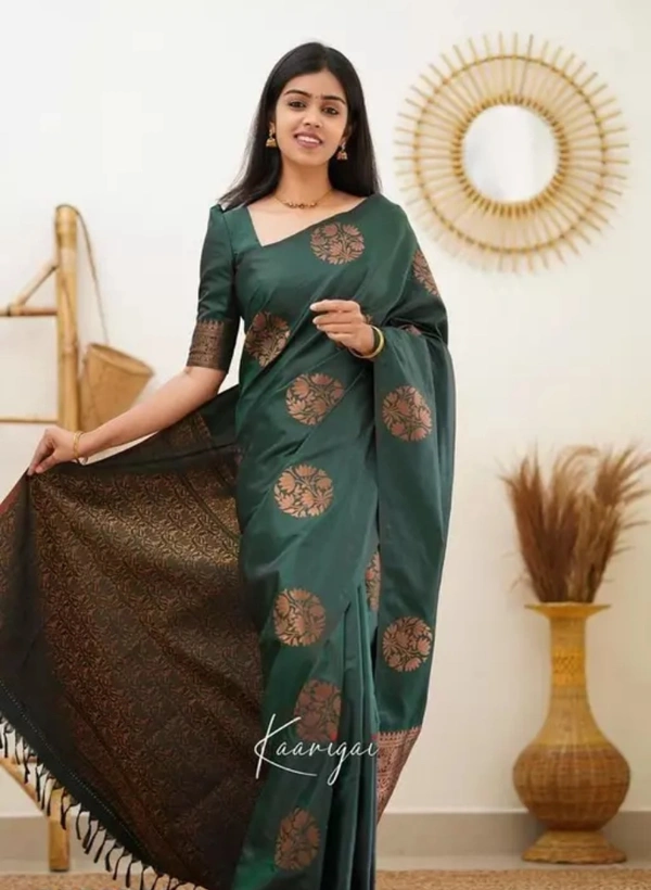Neha Collection Fancy Banarasi Jacquard Silk Women's Saree - Green Pea, Free Size