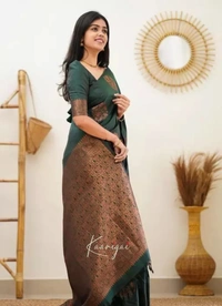 Neha Collection Fancy Banarasi Jacquard Silk Women's Saree - Green Pea, Free Size