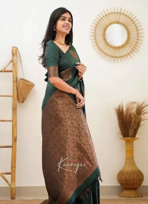 Neha Collection Fancy Banarasi Jacquard Silk Women's Saree - Green Pea, Free Size
