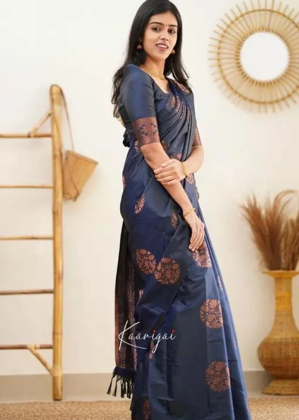 Neha Collection Fancy Banarasi Jacquard Silk Women's Saree - Blue, Free Size