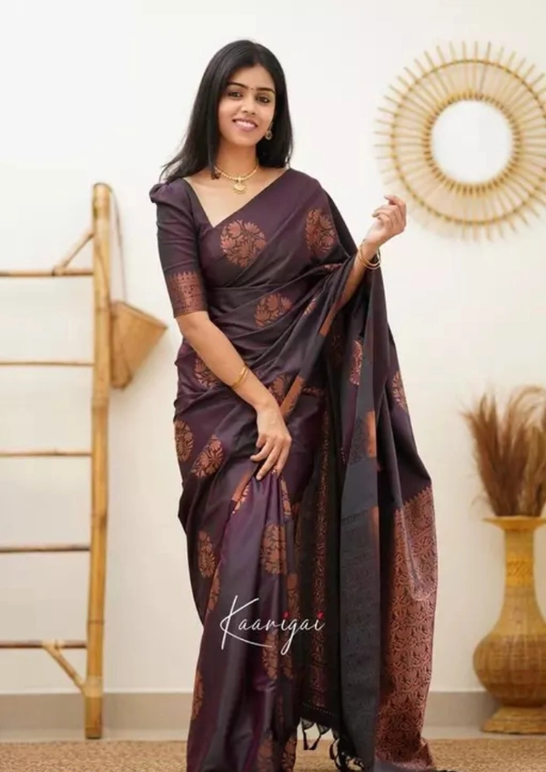 Neha Collection Fancy Banarasi Jacquard Silk Women's Saree - Old Lavender, Free Size